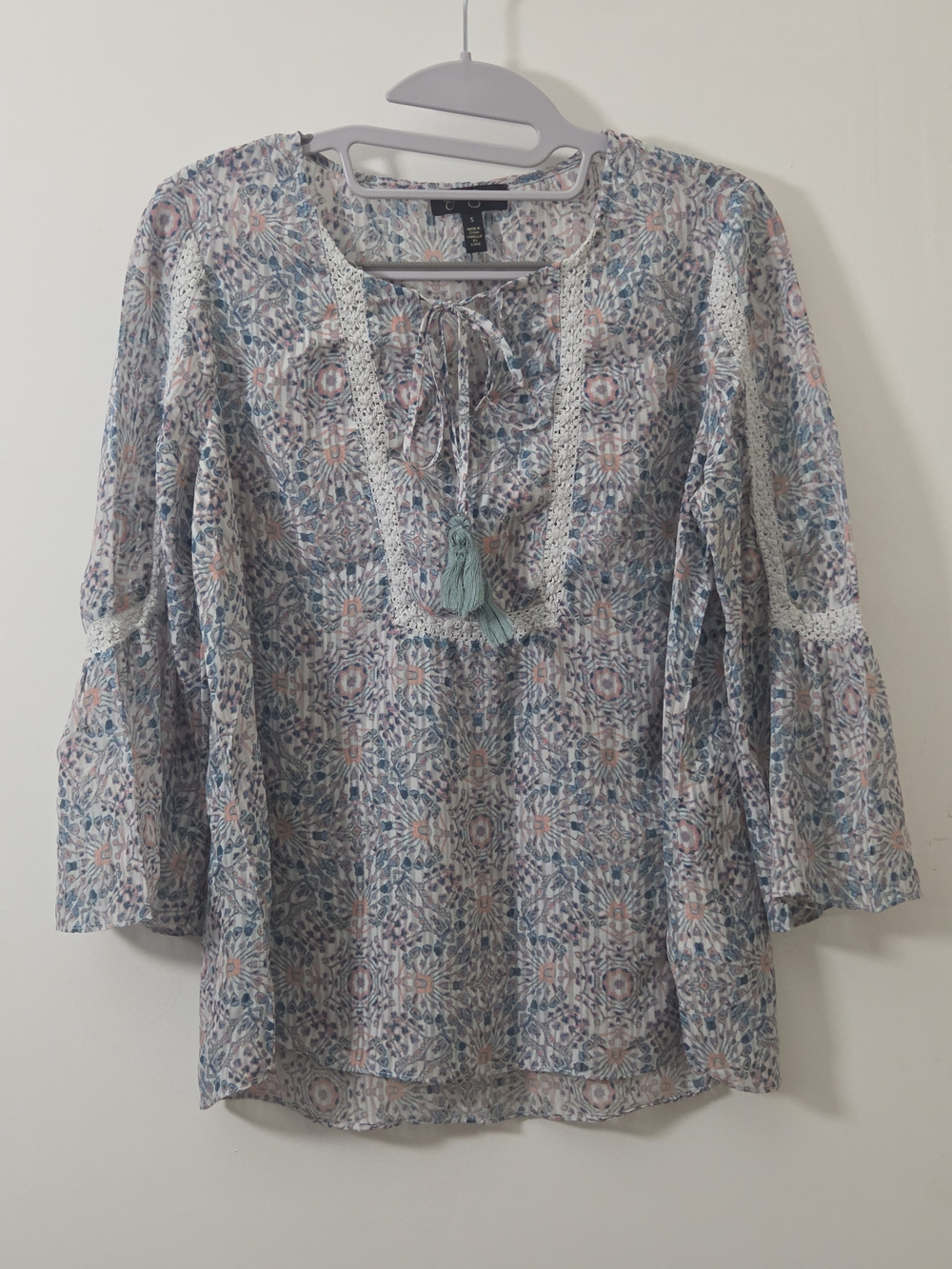 Jessica Simpson Floral Peasant Blouse in Blue and Pink